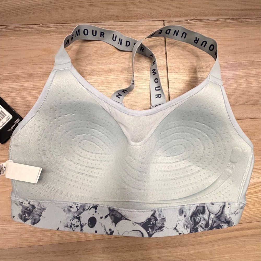 Under Armour Blue Sports Bra Women's Large Athletic Sporty Athleisure Patterened - Picture 7 of 8